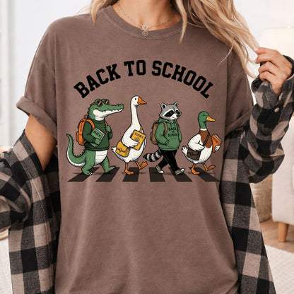 Back to School Animal T-Shirt, Abbey Road Alligator Goose Raccoon Duck Tee Sweatshirt
