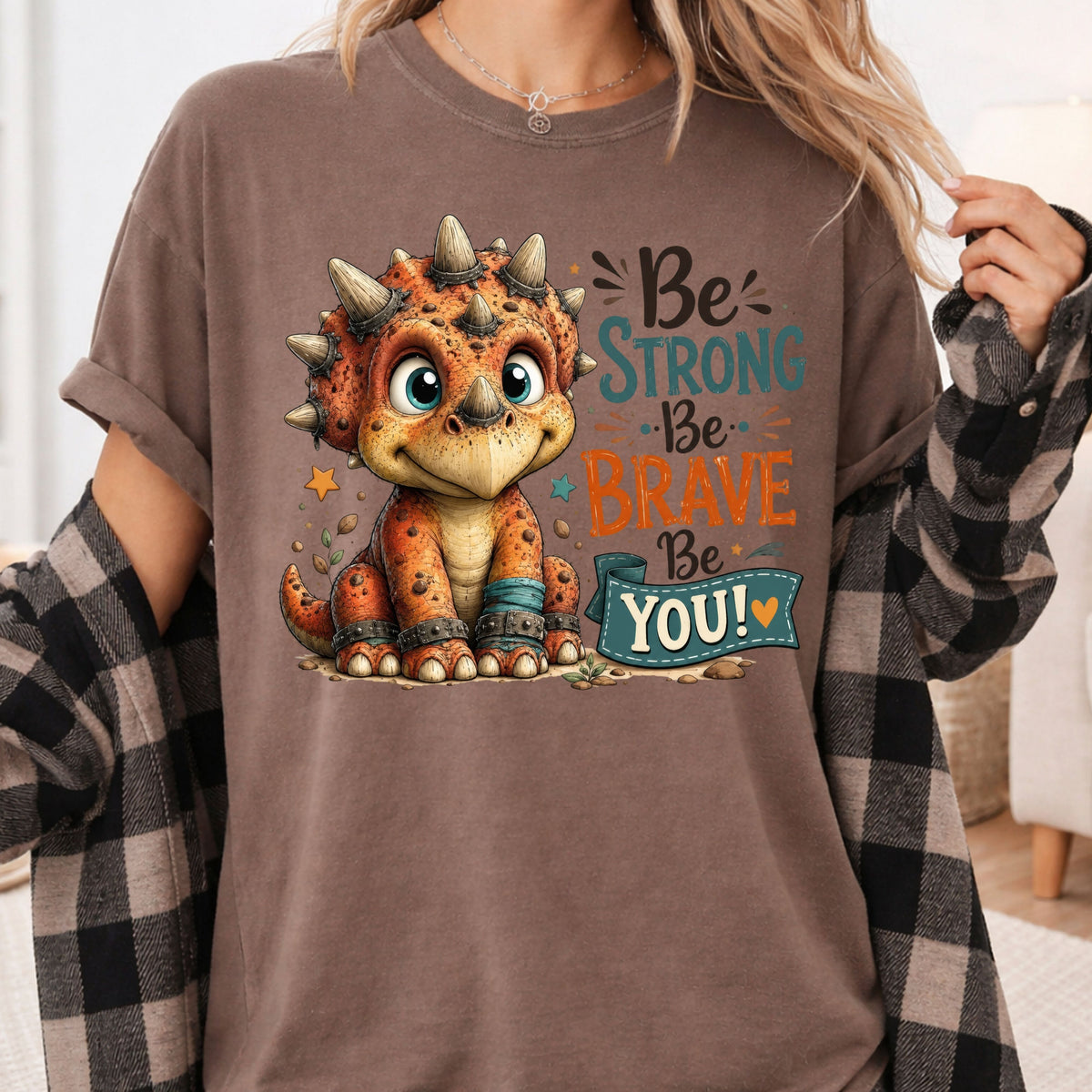 Be Strong Be Brave Be You Dinosaur T-Shirt, Cute Triceratops Kids Tee Stars Sweatshirt