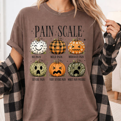Funny Fall Pumpkin Pain Scale Nurse T-Shirt, Halloween Medical Humor Tee