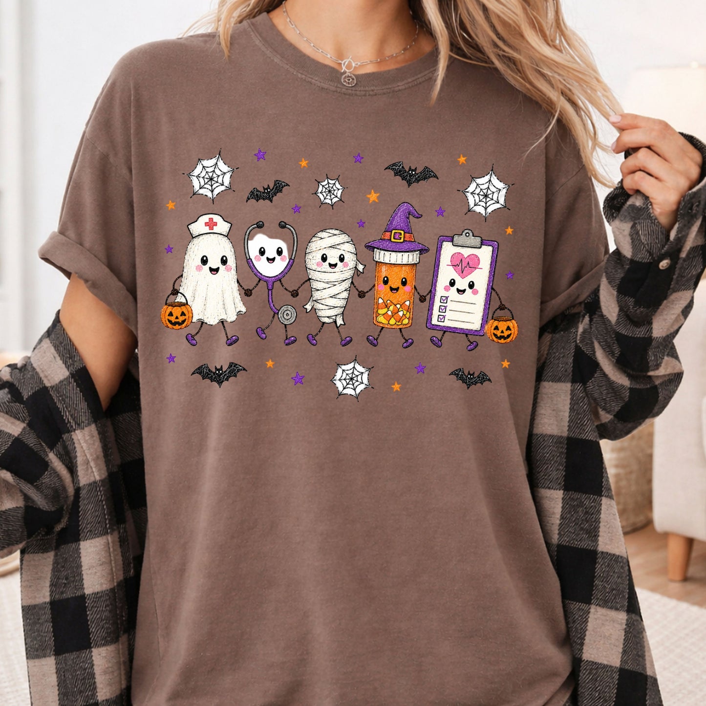 Spooky Nurse Squad Halloween Medical T-Shirt, Ghost Stethoscope Pill Bottle Tee