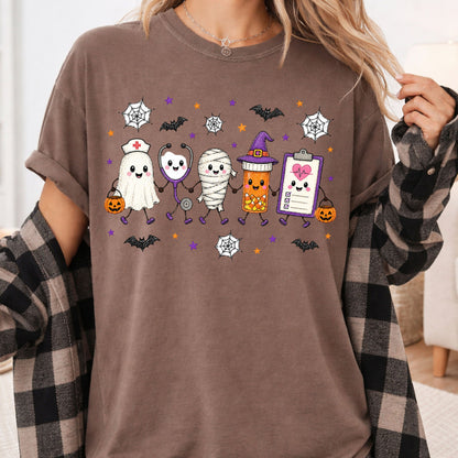 Spooky Nurse Squad Halloween Medical T-Shirt, Ghost Stethoscope Pill Bottle Tee