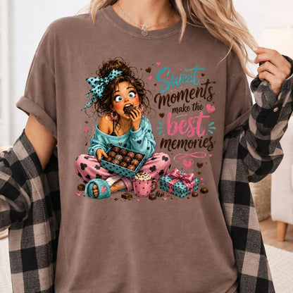 Cute Chocolate Lover Girl T-Shirt, Sweet Moments Best Memories Chocolate Box Women Tee
