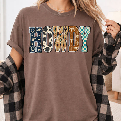 Western Howdy Cow Print T-Shirt, Southwestern Western Vibe Comfort Color Tee