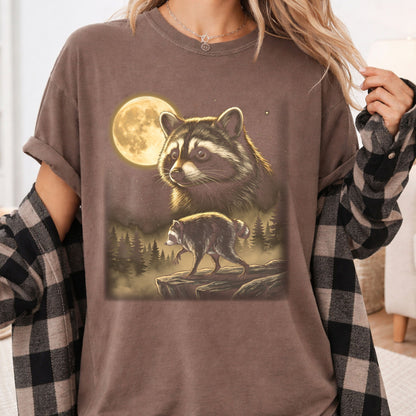 Vintage Raccoon Full Moon T-Shirt, Forest Wildlife Trash Panda Outdoor Comfort Color Tee