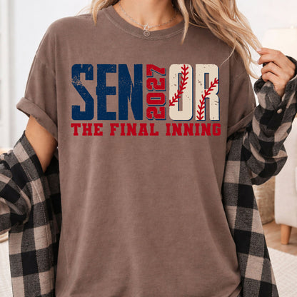 Senior Baseball 2027 The Final Inning T-Shirt, Class of 2027 Distressed Stitches Graduation Tee