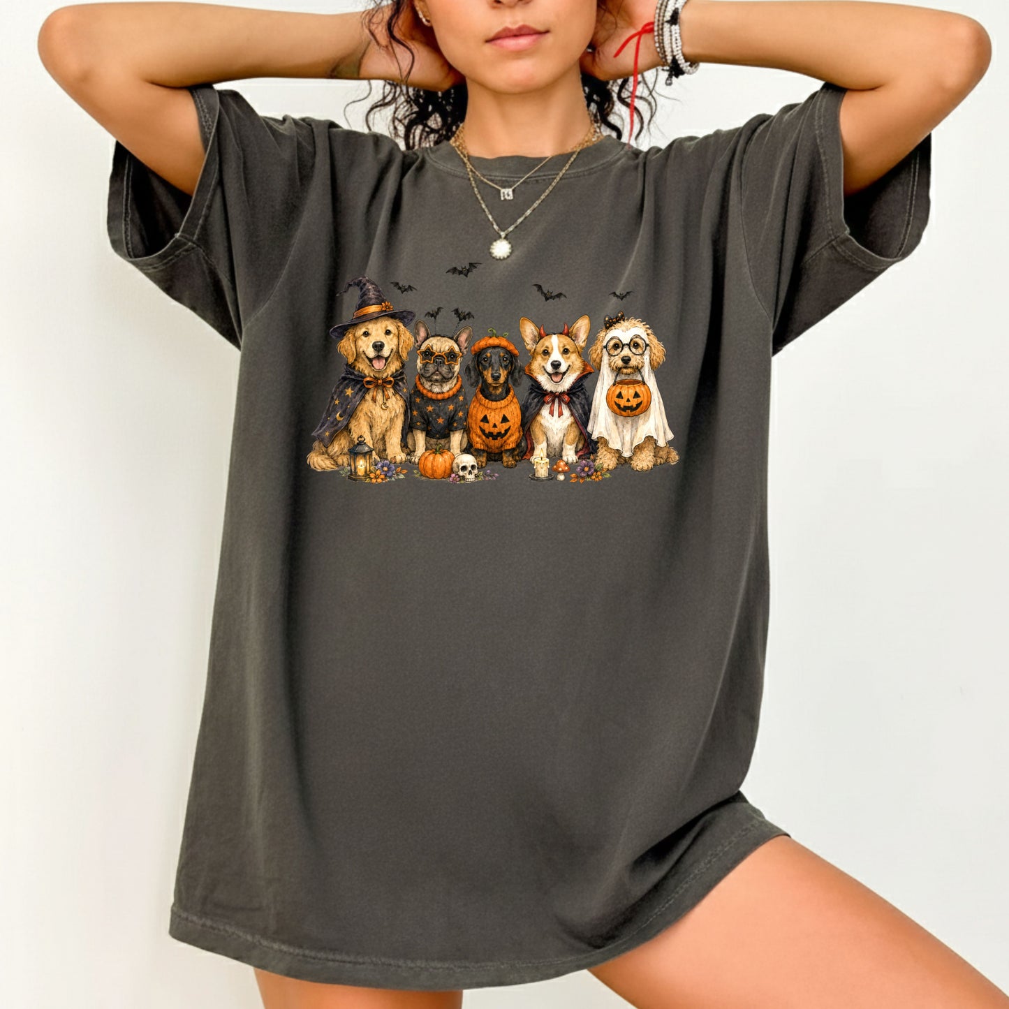 Halloween Dogs Comfort Colors T Shirts Cute Witchy Puppy Pumpkin Tees Spooky Costume Corgi Frenchie Golden Retriever Shirt Autumn Fall Graphic Hoodie