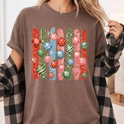 Christmas Ornaments DTF Transfers, Colorful Paint Strokes Holiday Baubles Festive Ready to Press