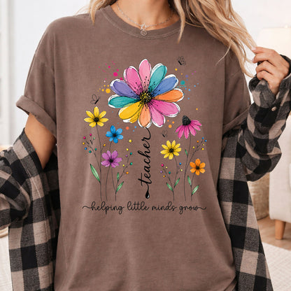 Teacher Helping Little Minds Grow Wildflower T-Shirt, Floral Teacher Quote Tee
