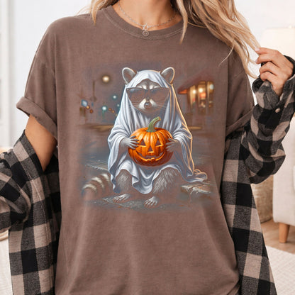 Halloween Ghost Raccoon T-Shirt, Pumpkin Trash Panda Spooky Vintage Tee