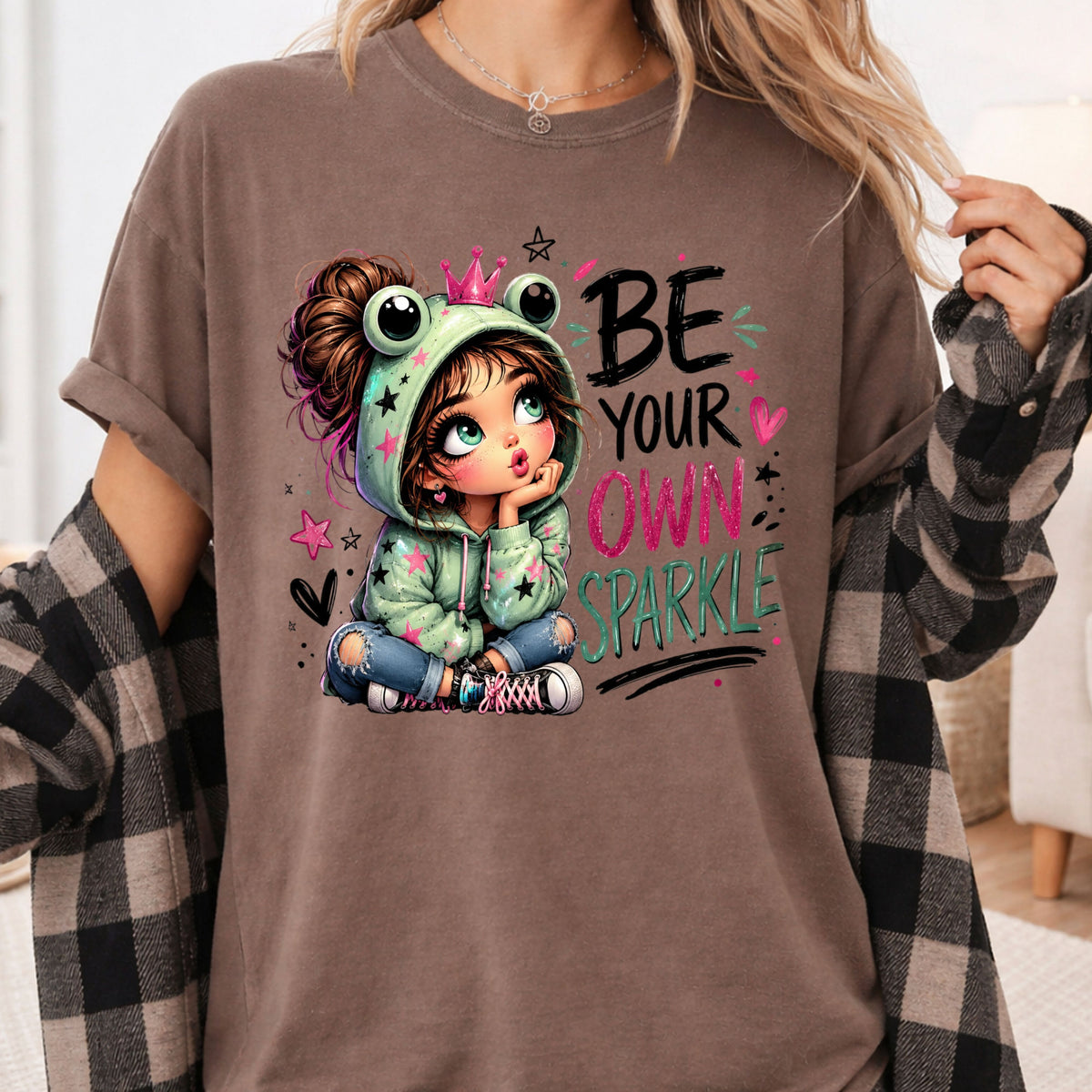 Be Your Own Sparkle Frog Girl T-Shirt, Cute Crown Stars Kids Tee Sweatshirt
