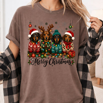 Christmas Dachshund Merry Christmas Dogs T-Shirt, Santa Hat Holiday Pet Lover Tee
