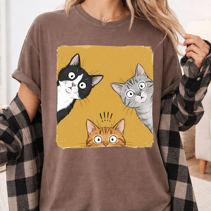 Curious Cats Peeking Cats T-Shirt, Funny Cat Lover Kittens Tee