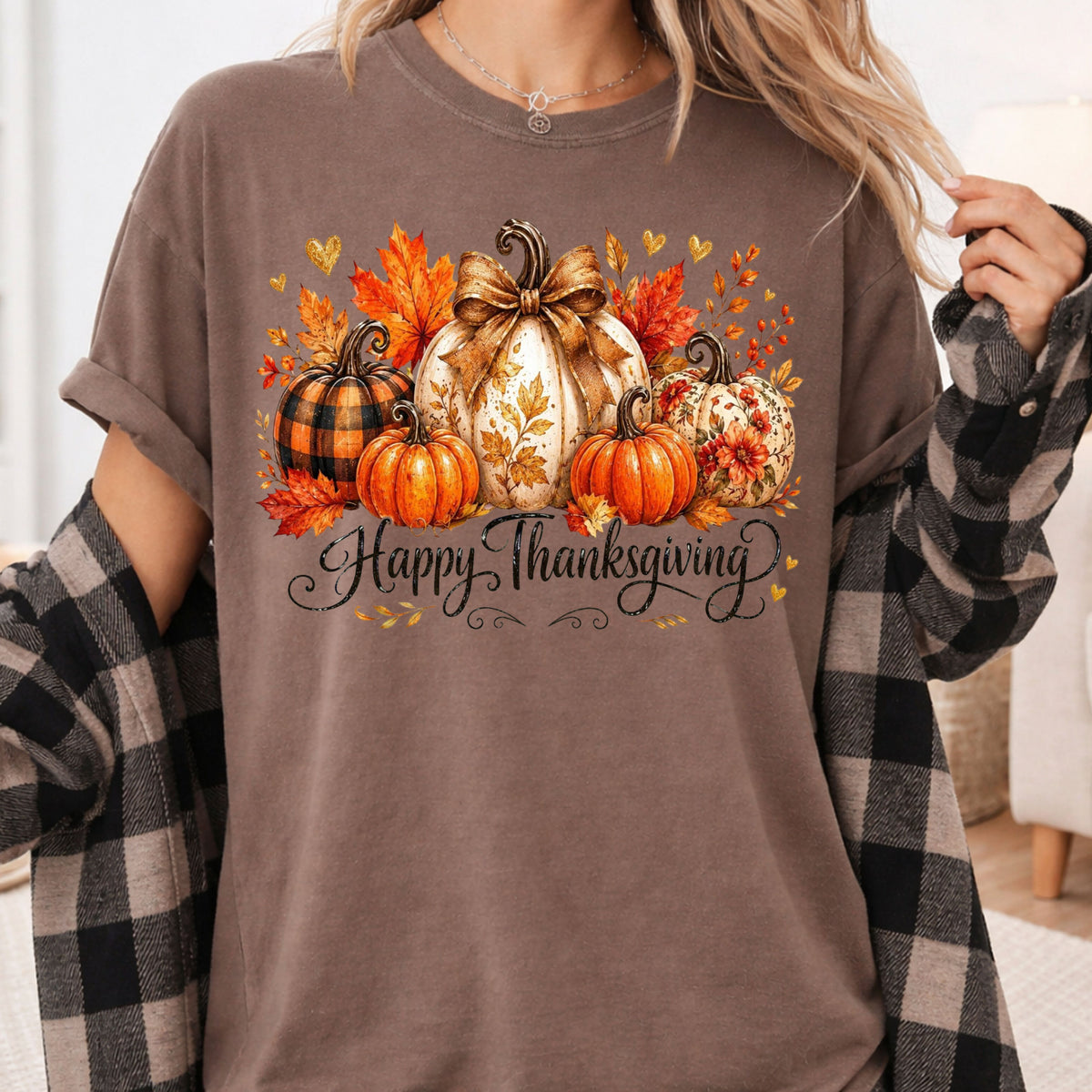 Happy Thanksgiving Fall Leaves Pumpkins Retro Autumn T-Shirt, Thanksgiving Tee