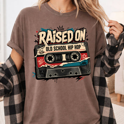 Vintage Cassette Tape Raised on Old School T-Shirt, Hip Hop Retro Music Graffiti Crown Tee