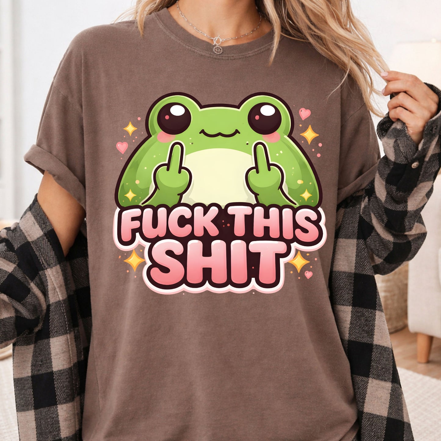 Fck This Shit Frog Sarcastic T-Shirt, Middle Finger Green Toad Sparkles Tee Sweatshirt