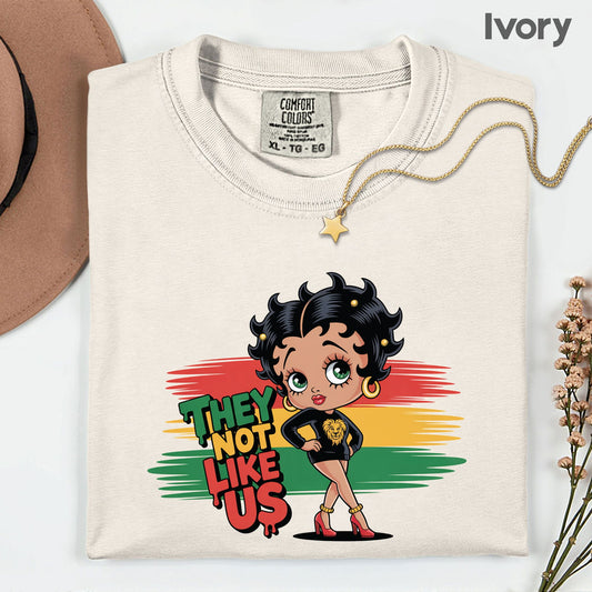 Comfort Colors® They Not Like Us Shirt Retro Cartoon Boop Girl Pan African Flag Lion T Shirt For Men Women Kids Youth Culture Tees