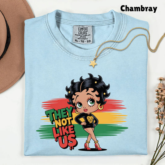 Comfort Colors® They Not Like Us Shirt Retro Cartoon Boop Girl Pan African Flag Lion T Shirt For Men Women Kids Youth Culture Tees