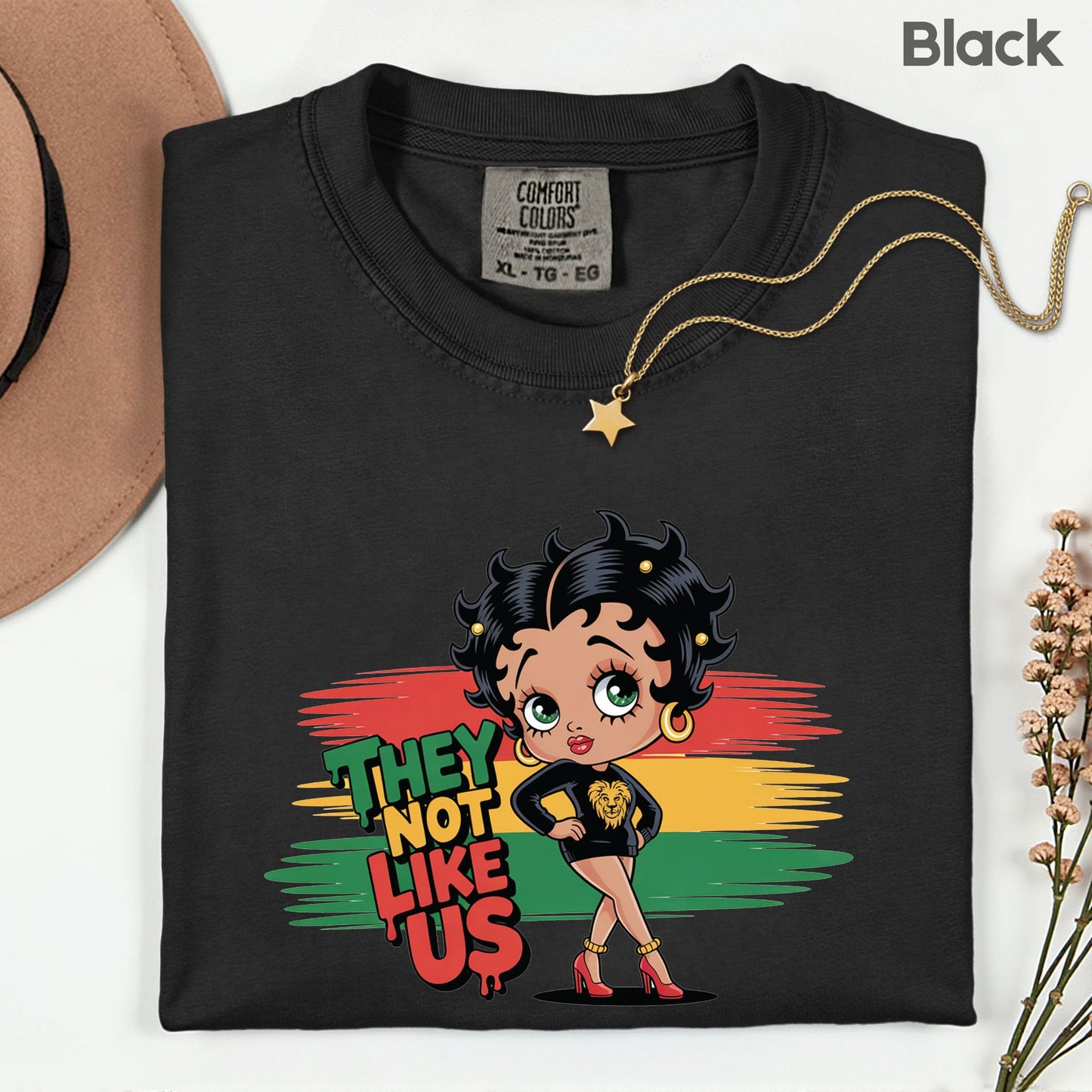 Comfort Colors® They Not Like Us Shirt Retro Cartoon Boop Girl Pan African Flag Lion T Shirt For Men Women Kids Youth Culture Tees