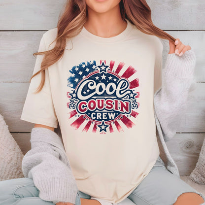 Cool Cousin Crew 4th of July Patriotic DTF Transfer Ready to Press American Flag UV DTF Sticker Independence Day Stars Heat Transfer for Shirts