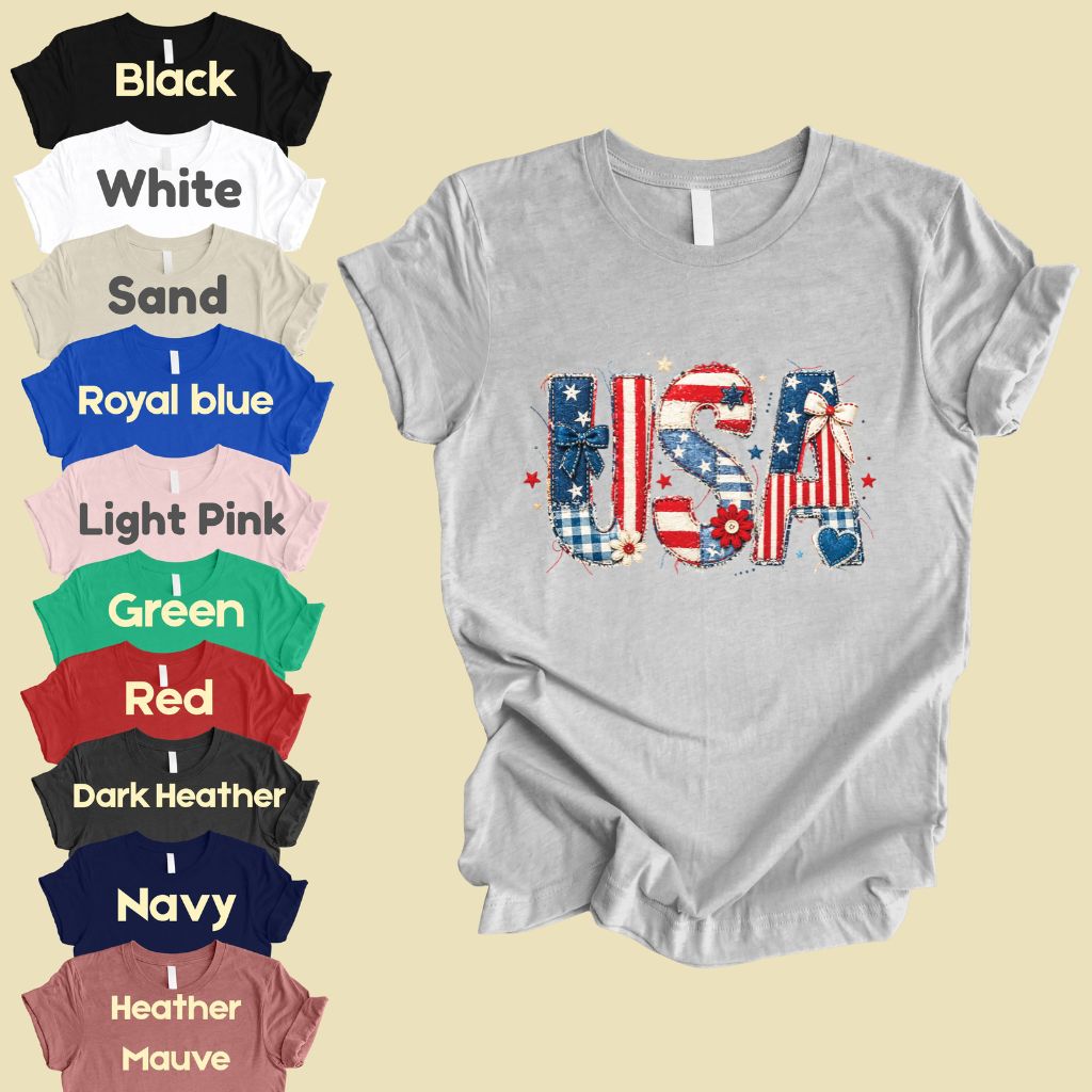 Coppy USA Letters Comfort Colors T Shirts Cute Patriotic Tee Coppy America Flag Shirt 4th of July Bow Red White Blue Fourth of July Gifts