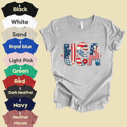 Coppy USA Letters Comfort Colors T Shirts Cute Patriotic Tee Coppy America Flag Shirt 4th of July Bow Red White Blue Fourth of July Gifts