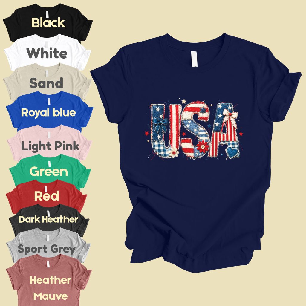 Coppy USA Letters Comfort Colors T Shirts Cute Patriotic Tee Coppy America Flag Shirt 4th of July Bow Red White Blue Fourth of July Gifts