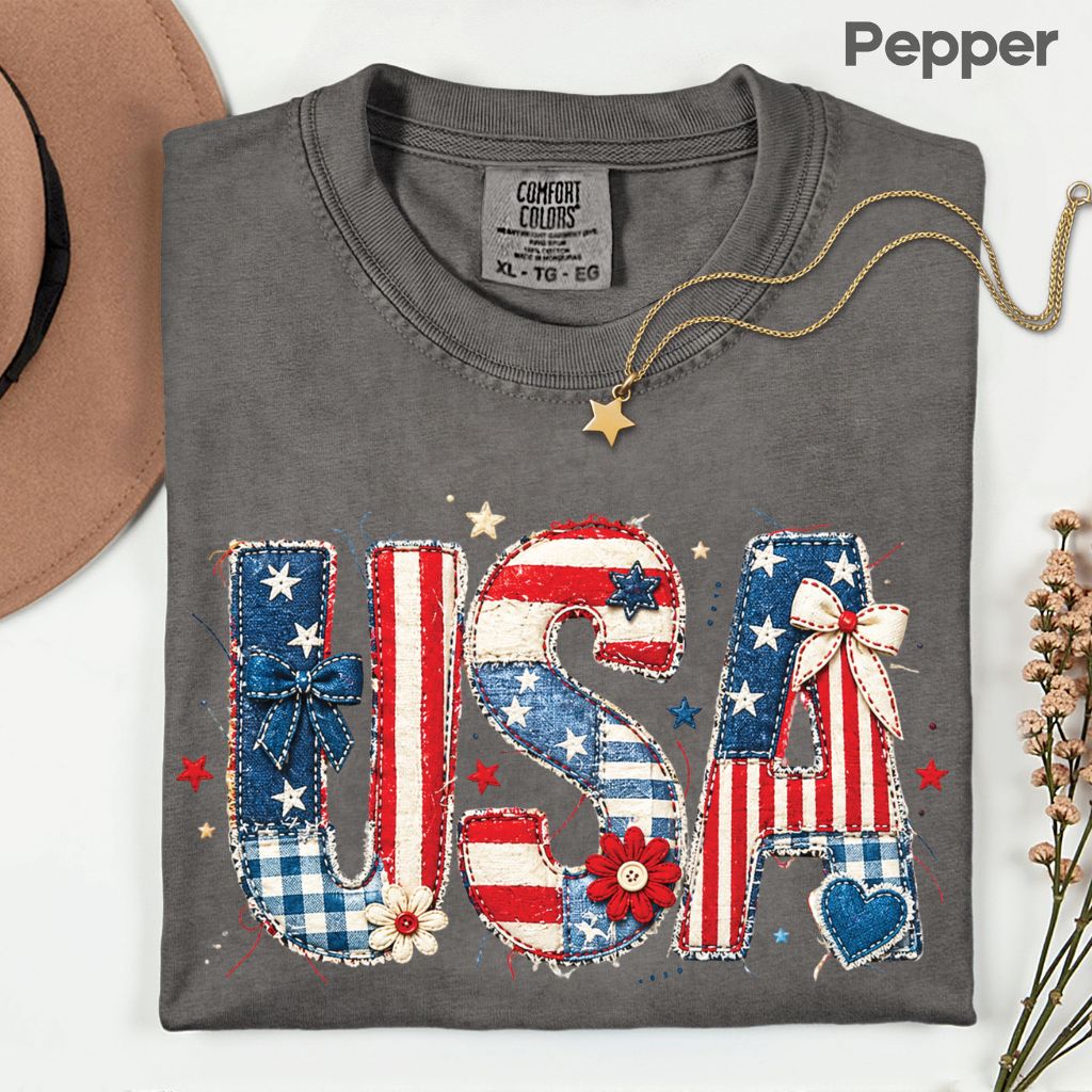 Coppy USA Letters Comfort Colors T Shirts Cute Patriotic Tee Coppy America Flag Shirt 4th of July Bow Red White Blue Fourth of July Gifts