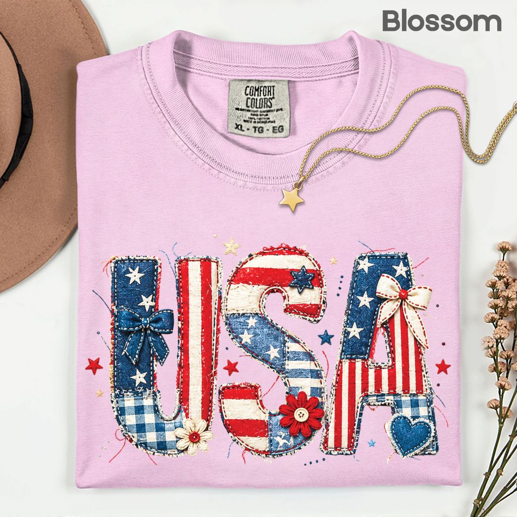 Coppy USA Letters Comfort Colors T Shirts Cute Patriotic Tee Coppy America Flag Shirt 4th of July Bow Red White Blue Fourth of July Gifts