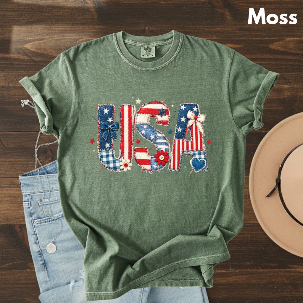 Coppy USA Letters Comfort Colors T Shirts Cute Patriotic Tee Coppy America Flag Shirt 4th of July Bow Red White Blue Fourth of July Gifts