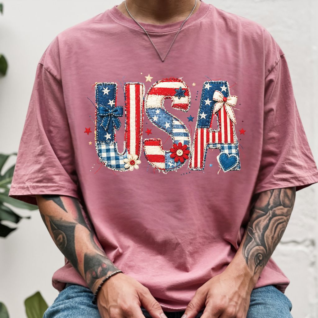 Coppy USA Letters Comfort Colors T Shirts Cute Patriotic Tee Coppy America Flag Shirt 4th of July Bow Red White Blue Fourth of July Gifts