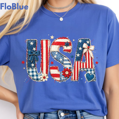 Coppy USA Letters Comfort Colors T Shirts Cute Patriotic Tee Coppy America Flag Shirt 4th of July Bow Red White Blue Fourth of July Gifts