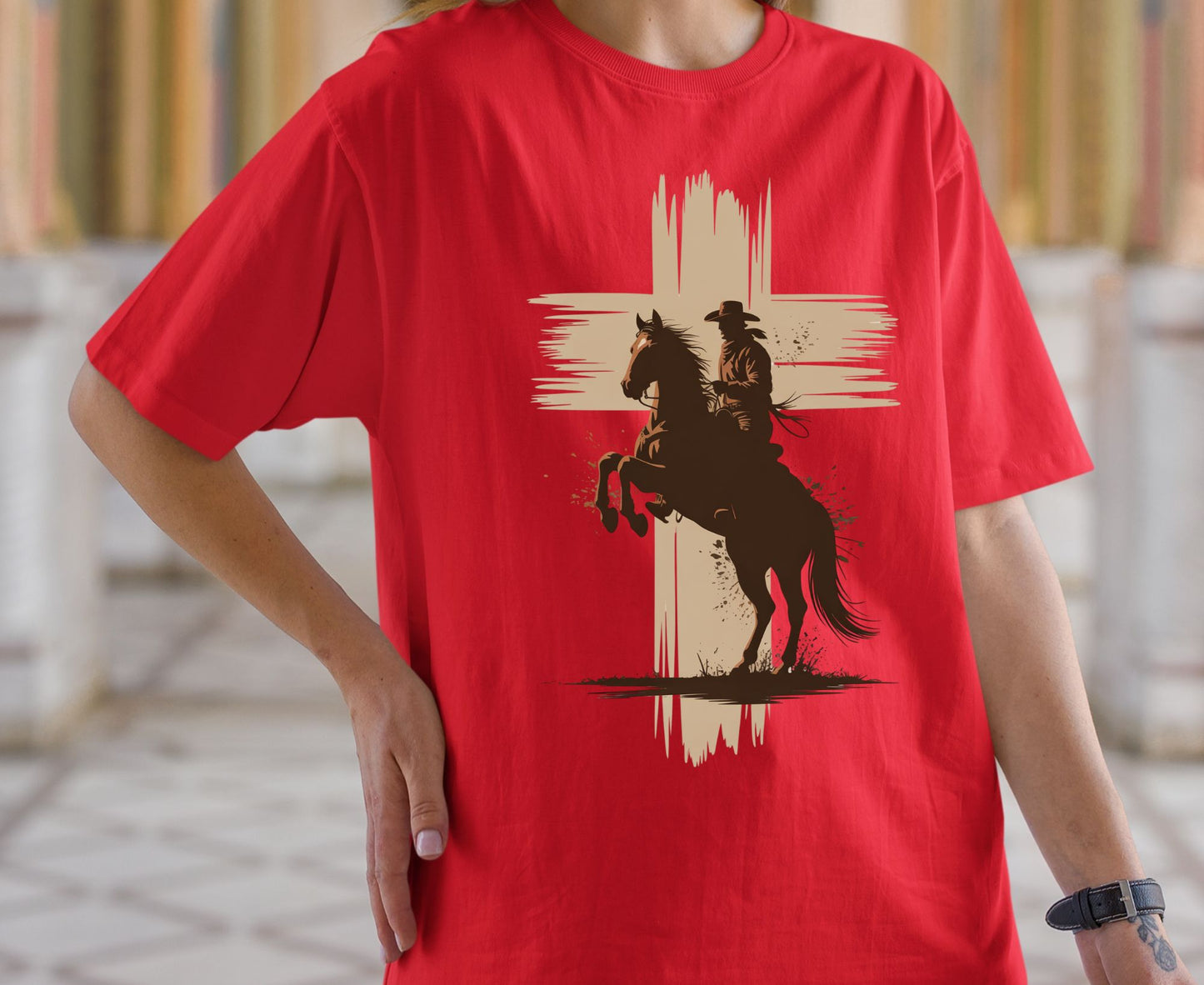 Cowboy Cross T Shirt Adult Youth Toddler Baby Western Graphic Tee Christian Horse Rider Silhouette Retro Rodeo Country Faith Religious Gift