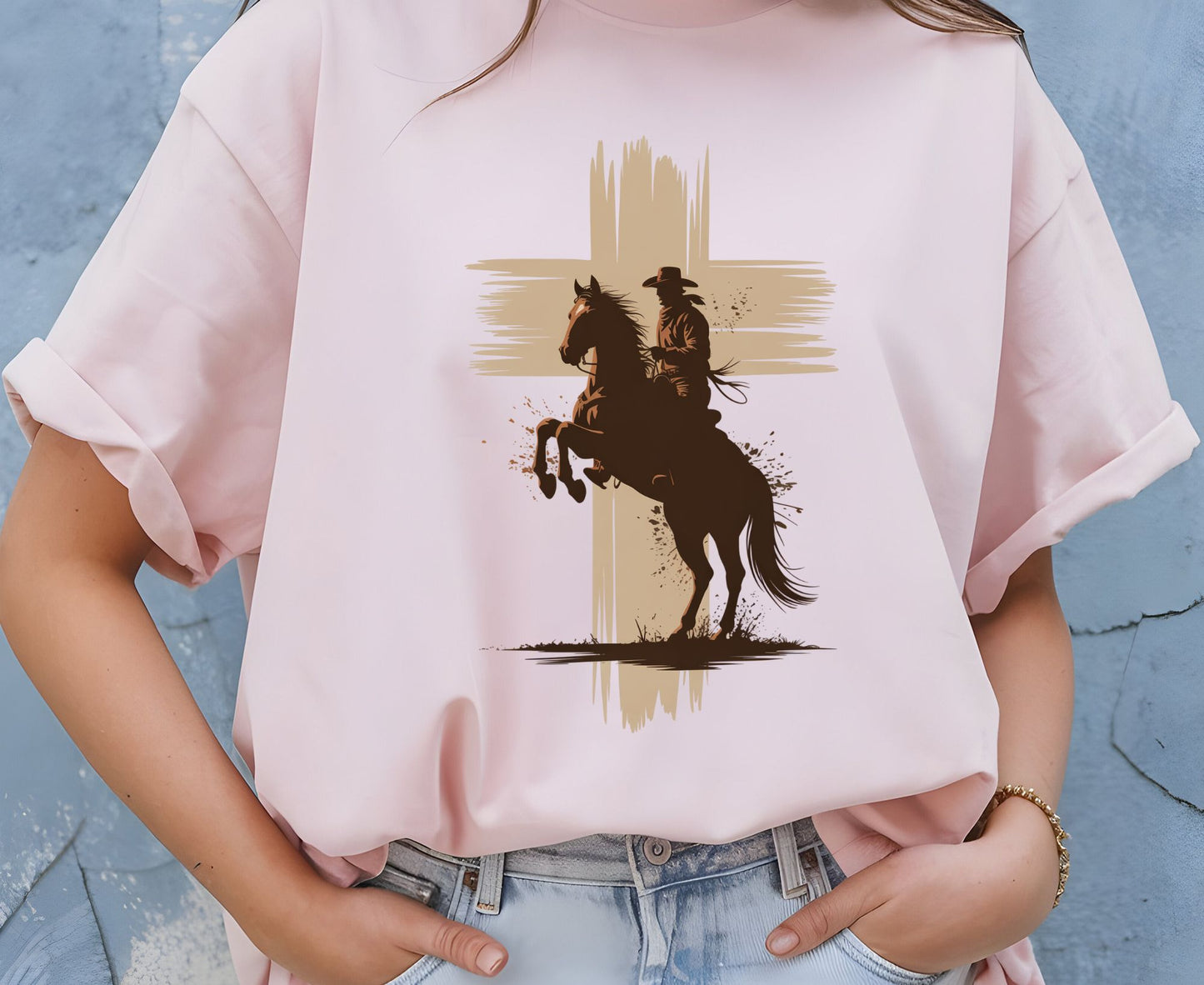 Cowboy Cross T Shirt Adult Youth Toddler Baby Western Graphic Tee Christian Horse Rider Silhouette Retro Rodeo Country Faith Religious Gift