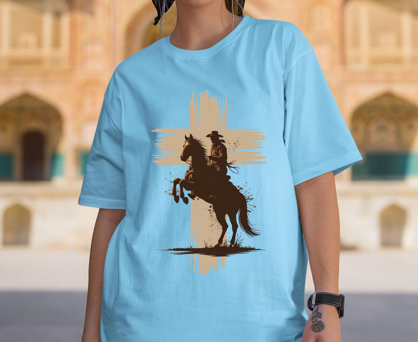 Cowboy Cross T Shirt Adult Youth Toddler Baby Western Graphic Tee Christian Horse Rider Silhouette Retro Rodeo Country Faith Religious Gift