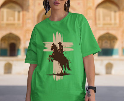 Cowboy Cross T Shirt Adult Youth Toddler Baby Western Graphic Tee Christian Horse Rider Silhouette Retro Rodeo Country Faith Religious Gift