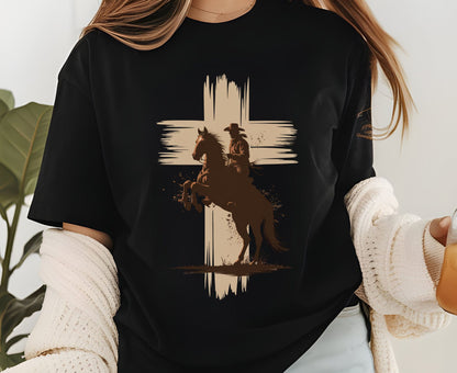 Cowboy Cross T Shirt Adult Youth Toddler Baby Western Graphic Tee Christian Horse Rider Silhouette Retro Rodeo Country Faith Religious Gift