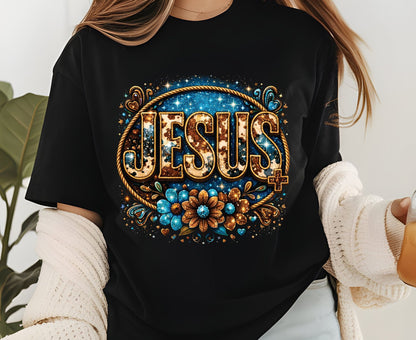 Cowhide Jesus T Shirt Western Christian Tee Faith Based Apparel Adult Youth Toddler Baby Boho Floral Country Shirt Cow Print Jesus Gift