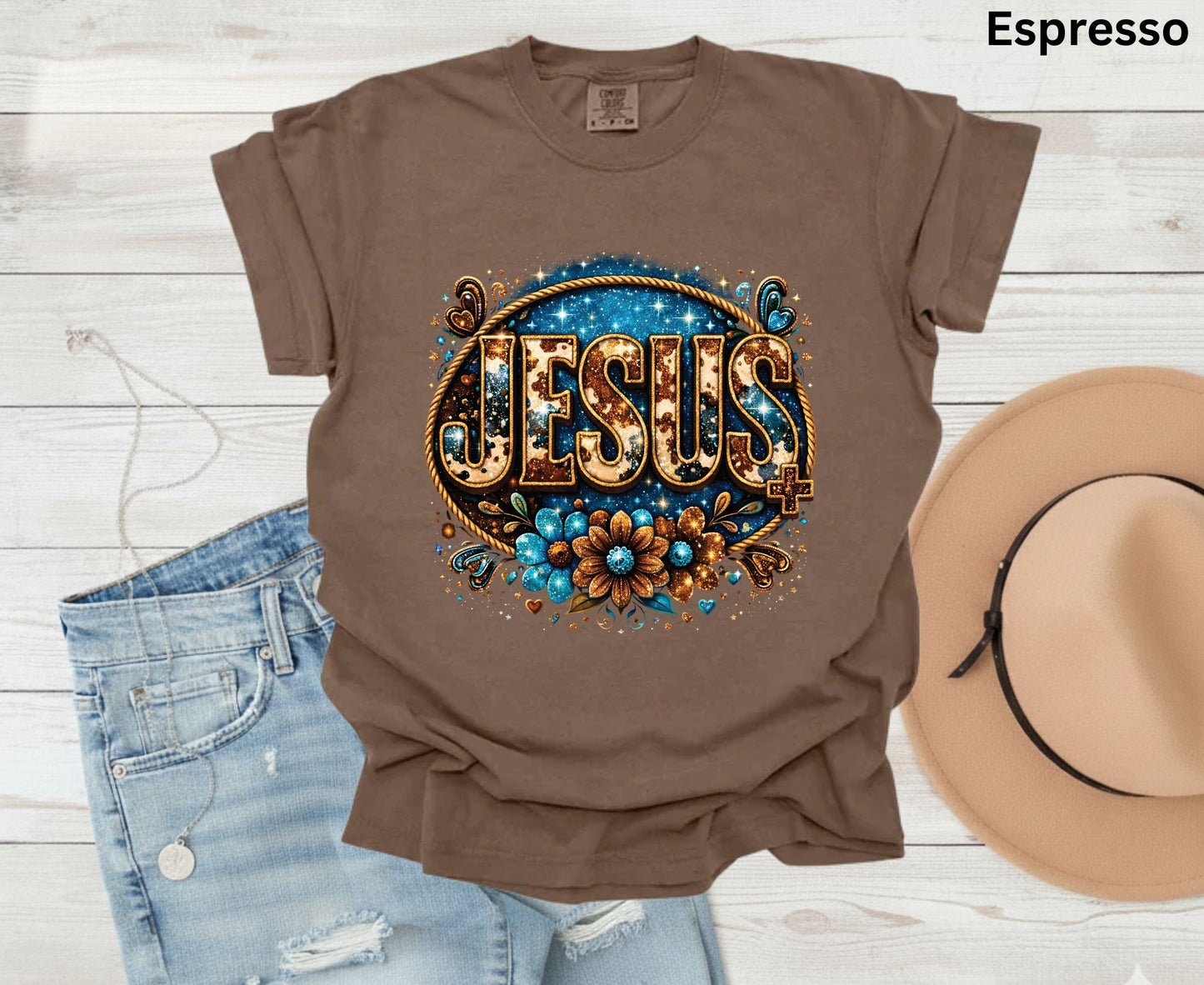 Cowhide Jesus T Shirt Western Christian Tee Faith Based Apparel Adult Youth Toddler Baby Boho Floral Country Shirt Cow Print Jesus Gift