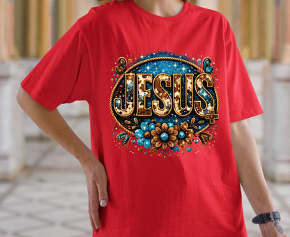 Cowhide Jesus T Shirt Western Christian Tee Faith Based Apparel Adult Youth Toddler Baby Boho Floral Country Shirt Cow Print Jesus Gift