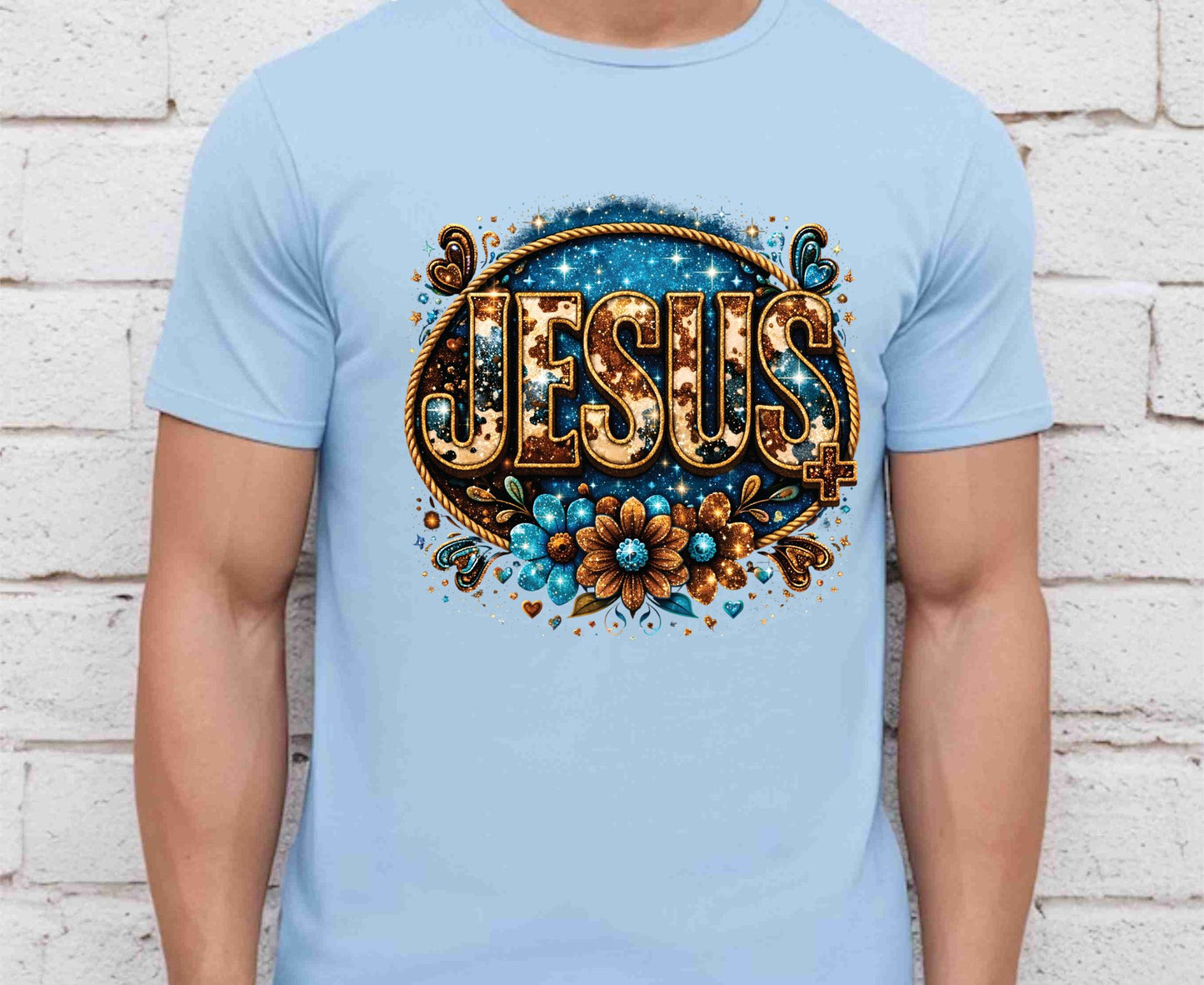 Cowhide Jesus T Shirt Western Christian Tee Faith Based Apparel Adult Youth Toddler Baby Boho Floral Country Shirt Cow Print Jesus Gift