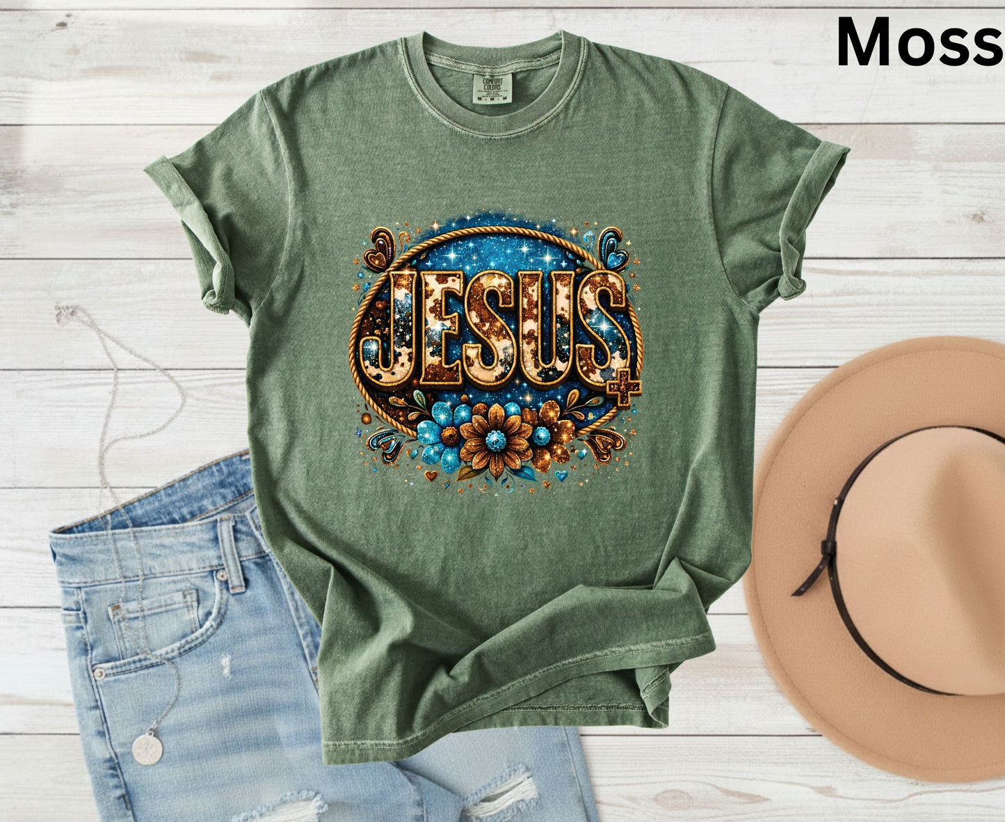 Cowhide Jesus T Shirt Western Christian Tee Faith Based Apparel Adult Youth Toddler Baby Boho Floral Country Shirt Cow Print Jesus Gift