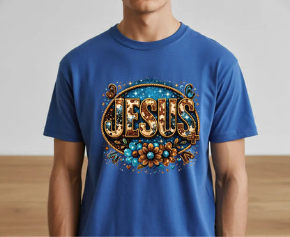 Cowhide Jesus T Shirt Western Christian Tee Faith Based Apparel Adult Youth Toddler Baby Boho Floral Country Shirt Cow Print Jesus Gift