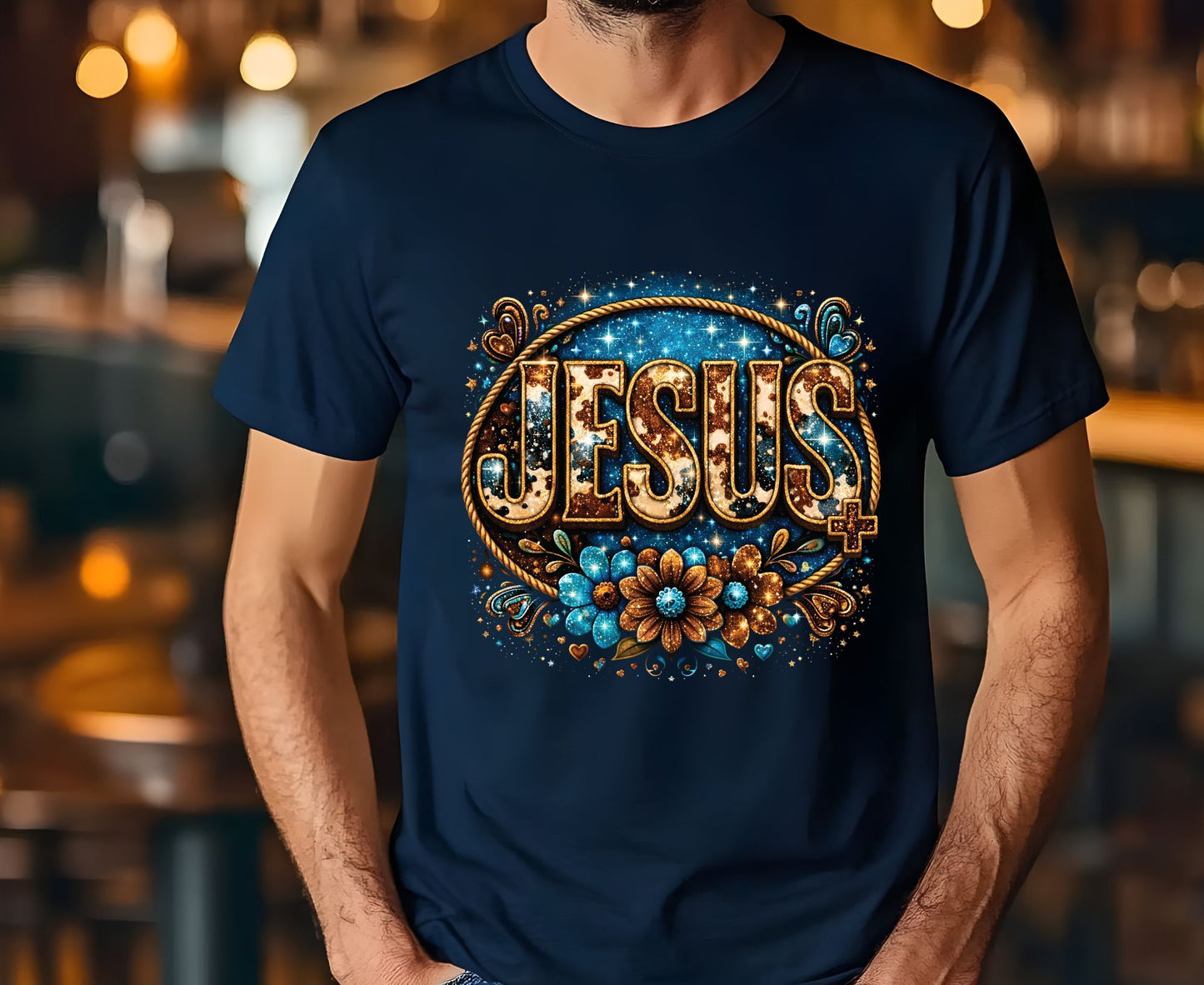 Cowhide Jesus T Shirt Western Christian Tee Faith Based Apparel Adult Youth Toddler Baby Boho Floral Country Shirt Cow Print Jesus Gift