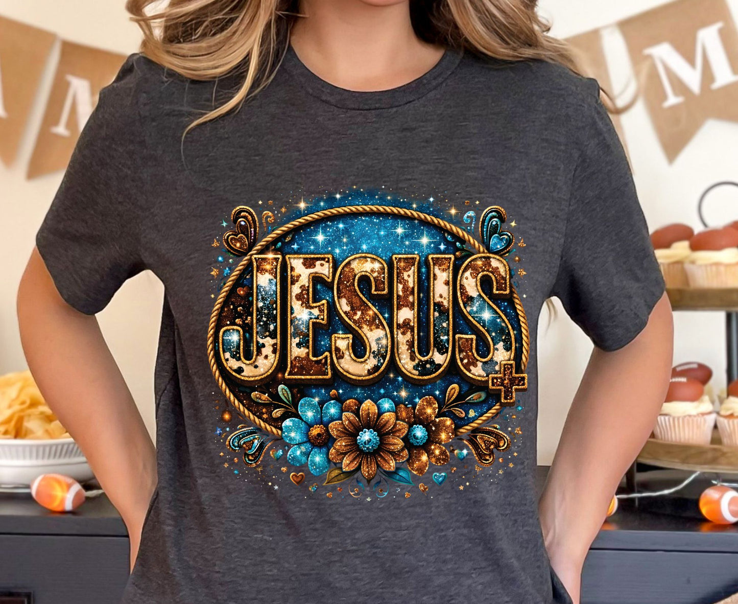 Cowhide Jesus T Shirt Western Christian Tee Faith Based Apparel Adult Youth Toddler Baby Boho Floral Country Shirt Cow Print Jesus Gift