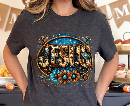 Cowhide Jesus T Shirt Western Christian Tee Faith Based Apparel Adult Youth Toddler Baby Boho Floral Country Shirt Cow Print Jesus Gift