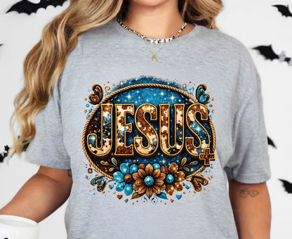 Cowhide Jesus T Shirt Western Christian Tee Faith Based Apparel Adult Youth Toddler Baby Boho Floral Country Shirt Cow Print Jesus Gift