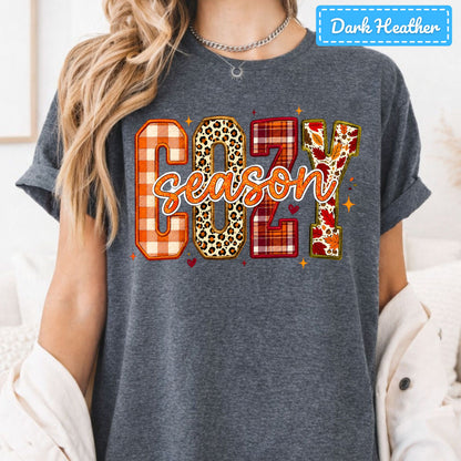 Cozy Season Fall Plaid Pumpkin T-Shirt, Autumn Sweatshirt
