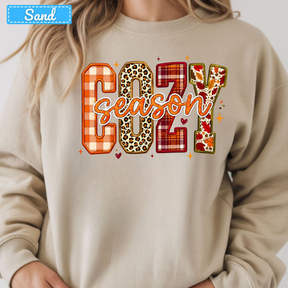 Cozy Season Fall Plaid Pumpkin T-Shirt, Autumn Sweatshirt