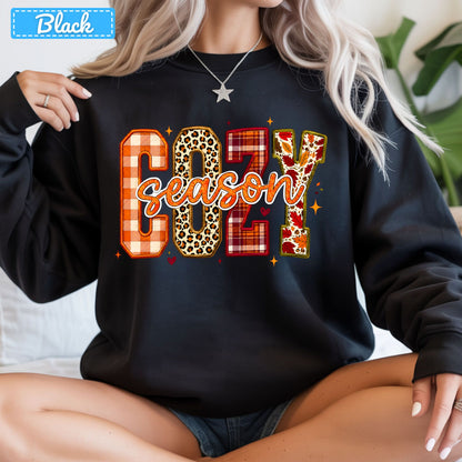 Cozy Season Fall Plaid Pumpkin T-Shirt, Autumn Sweatshirt