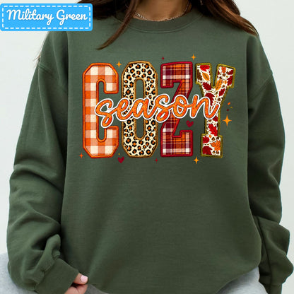 Cozy Season Fall Plaid Pumpkin T-Shirt, Autumn Sweatshirt